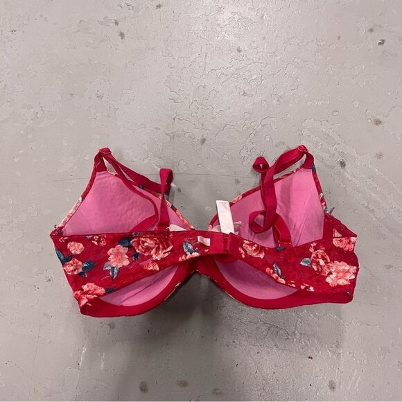 Victorias Secret Pink Red Floral Design Bra Size 34D - Picture 2 of 4